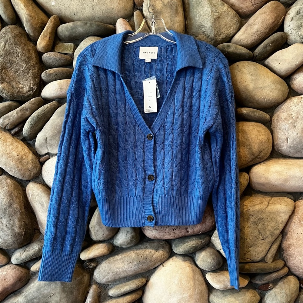 NWT Pink Rose Button Down Sweater - Size Small